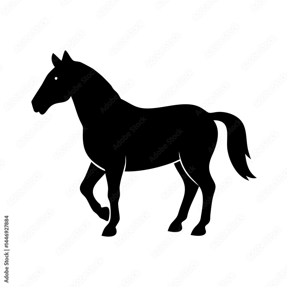 Obraz premium Elegant black silhouette of a horse walking on a white background