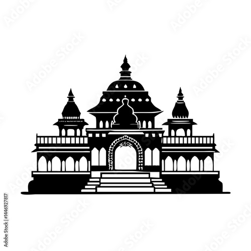 Detailed silhouette of traditional South Asian temple architecture and design