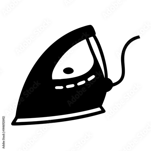 Black and white illustration of a household flat iron with cord
