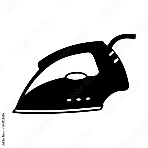 Monochrome Image of a Clothes Iron with Handle, Soleplate, and Power Cord