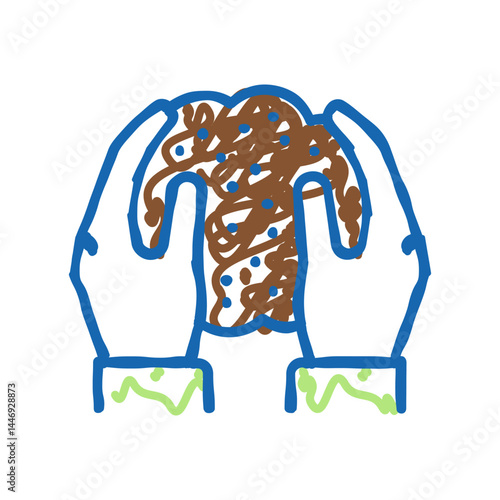 hands holding soil in hands icon doodle illustration
