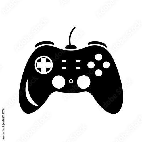 Black and White Stylized Vector Game Controller Illustration with Analog Stick