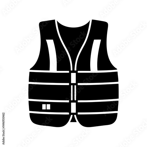 Simple black and white icon of a life vest with straps