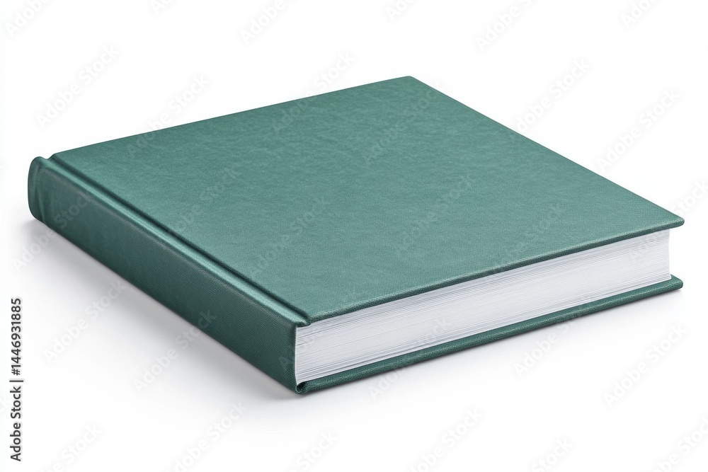 Teal-colored hardback book, featuring a square shape and smooth cover Teal-colored hardback book, featuring a square shape and smooth cover