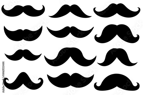 mustaches silhouette set, mustaches black vector collection 