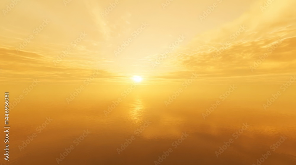Fototapeta premium Golden sun rises over the serene ocean in beautiful scenic landscape