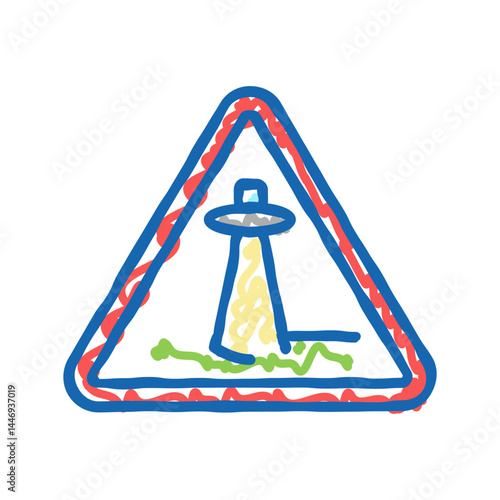 alien abduction warning icon doodle illustration