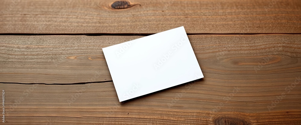 Blank greeting card rests on aged, textured wood surface, natural, empty Blank greeting card rests on aged, textured wood surface, natural, empty