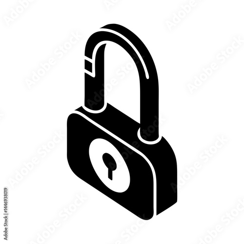 Isometric black and white padlock illustration representing security and confidentiality