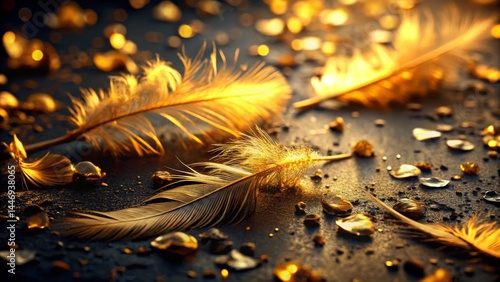 Wallpaper Mural Golden Feathers and Gems on Dark Surface Torontodigital.ca