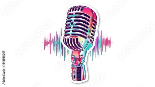 Vibrant Retro Microphone with Sound Waves