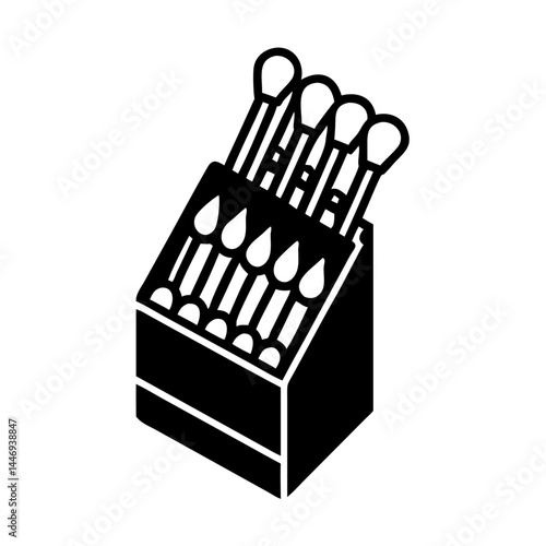 Stylized icon of a matchbox with matches ready to be struck