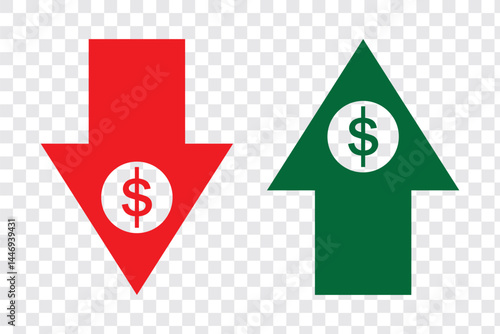 cost reduction icon vector. dollar decrease sign. profit decrease symbol. cost saving sign. vector illustration on transparent background