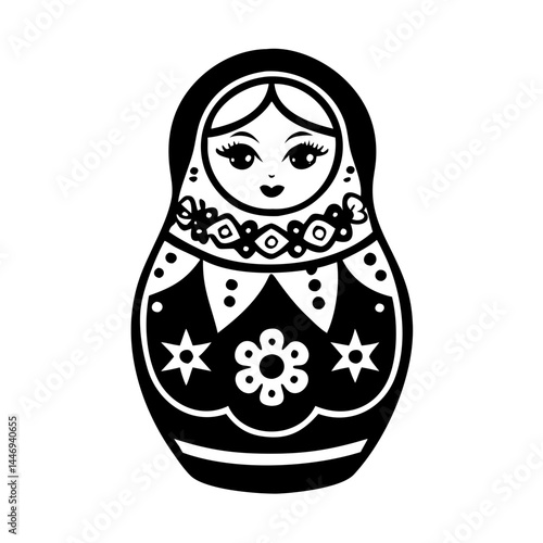 Simple monochrome illustration of a traditional Russian matryoshka doll, vector design