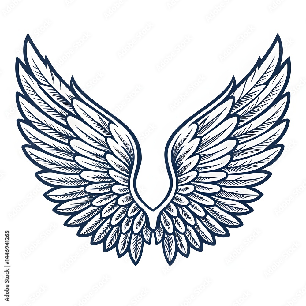 Obraz premium Wings Vector Illustration – Elegant Feathered Wings Design for Logos, Tattoos, and Fantasy Art