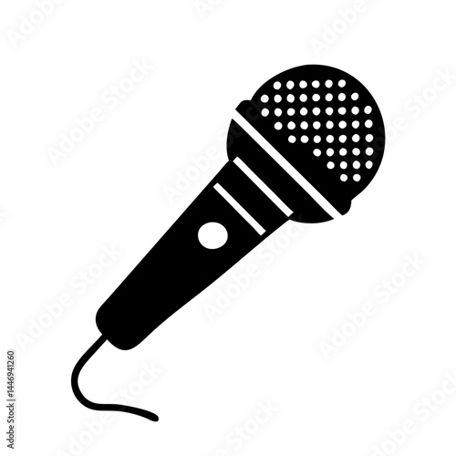 A Black and White Icon Depicting a Classic Wired Microphone for Audio Recording