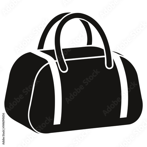 Black duffel bag vector graphic for gym travel and sports equipment illustration with white handle design element isolated on transparent background
