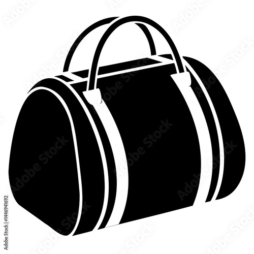 Black and white duffel bag vector illustration for travel gym and sports bag design element and icon usage isolated on transparent background