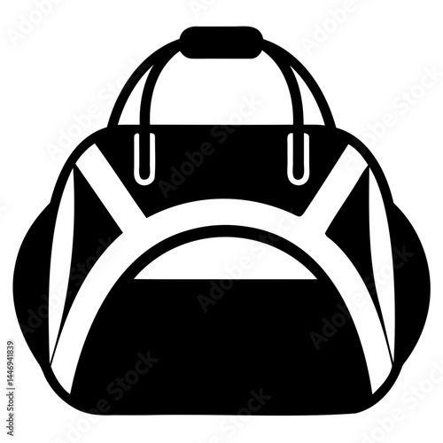 Black and white duffel bag vector graphic for travel gear and sports equipment illustration design asset isolated on transparent background