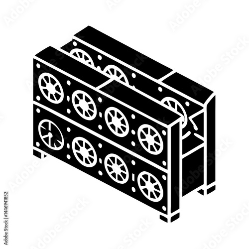 Isometric View of a Crypto Mining Rig Filled with Multiple Graphic Cards