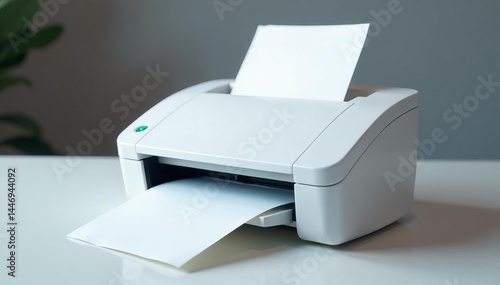 Clean white fax machine icon with paper sheet rolling out, communication technology, communication, document, icon