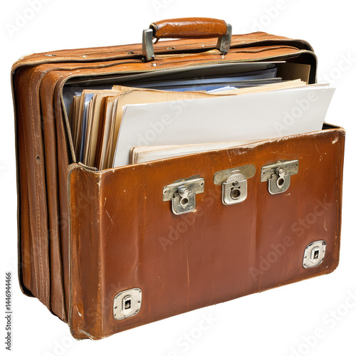Briefcase With Documents Inside  isolated on a transparent background