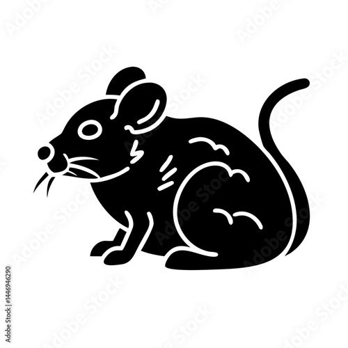 Stylized black silhouette of a mouse resting on its haunches