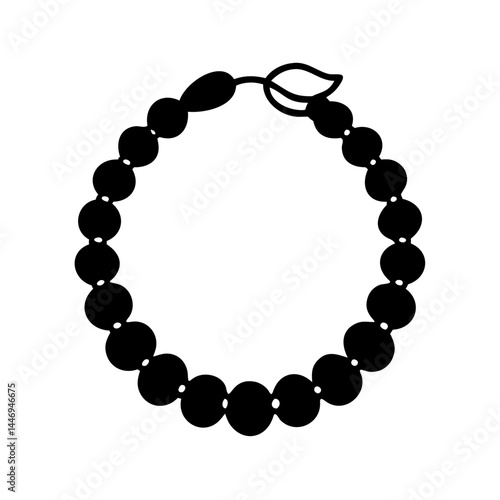 Circular bead necklace with leaf clasp in minimalist black and white style