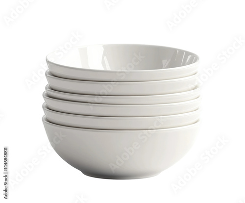 Stacked white bowls kitchen tableware minimalist isolated on transparent background