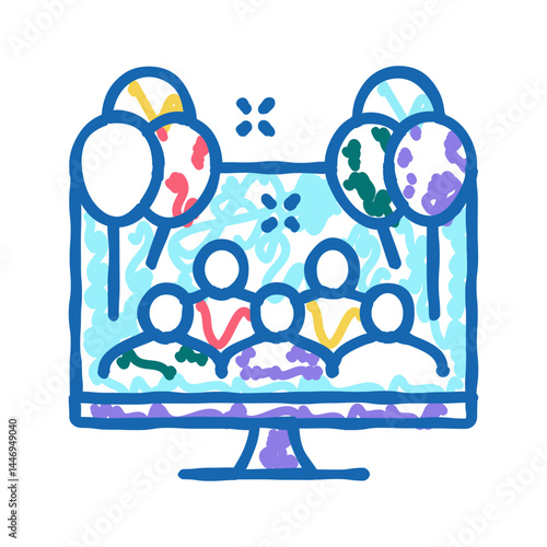 virtual kids party icon doodle illustration