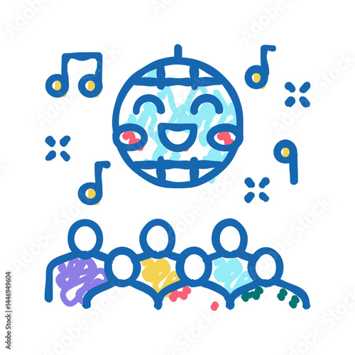 disco kids party icon doodle illustration