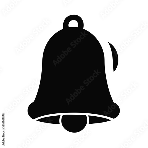 Simple black and white illustration of a ringing bell with striker