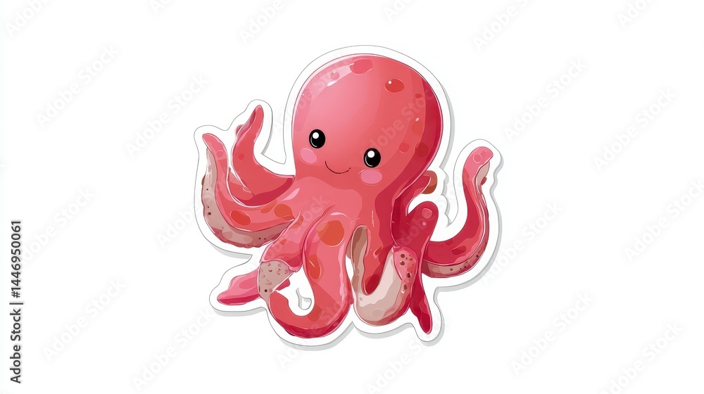 Cute Cartoon Octopus with Happy Expression Cute Cartoon Octopus with Happy Expression