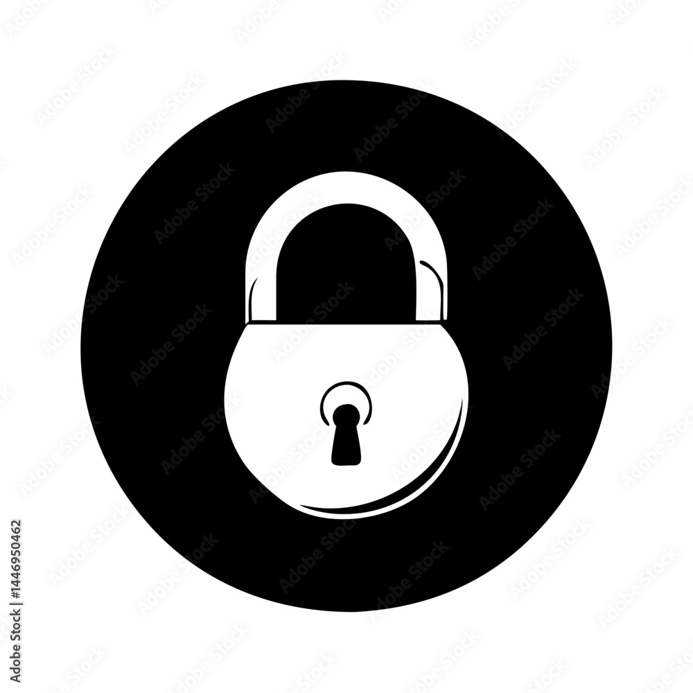 Iconic padlock security symbol isolated on a black background with handle Iconic padlock security symbol isolated on a black background with handle