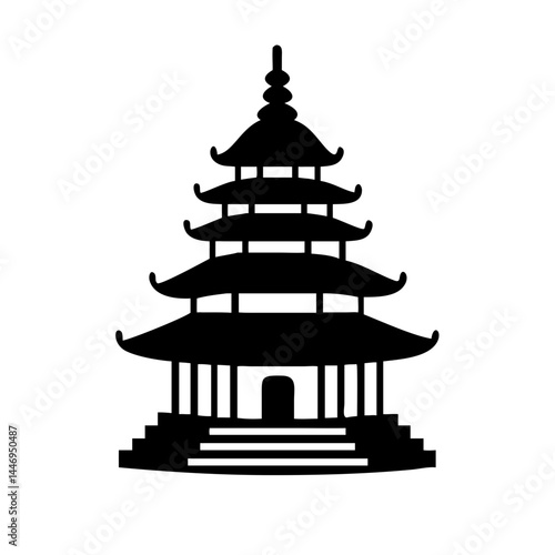 Iconic Silhouette of an Asian Pagoda Temple Featuring Multiple Roof Tiers