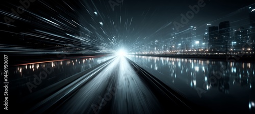 Obraz na płótnie Light fast speed effect at night city. Generative AI technology. w salonie