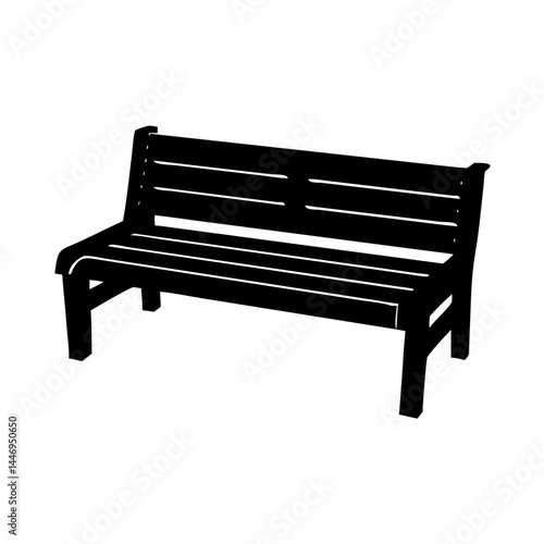 Silhouette illustration of an outdoor park bench with a slatted design