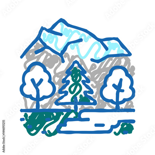 taiga landscape icon doodle illustration