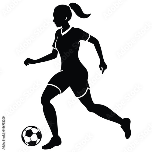 Silhouette of Female Soccer Player Dribbling