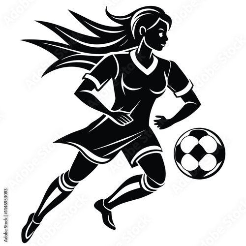 Dynamic Female Soccer Player Silhouette Illustration