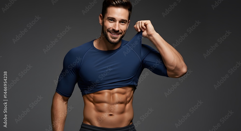 Handsome man in compression shirt and joggers in studio Handsome man in compression shirt and joggers in studio