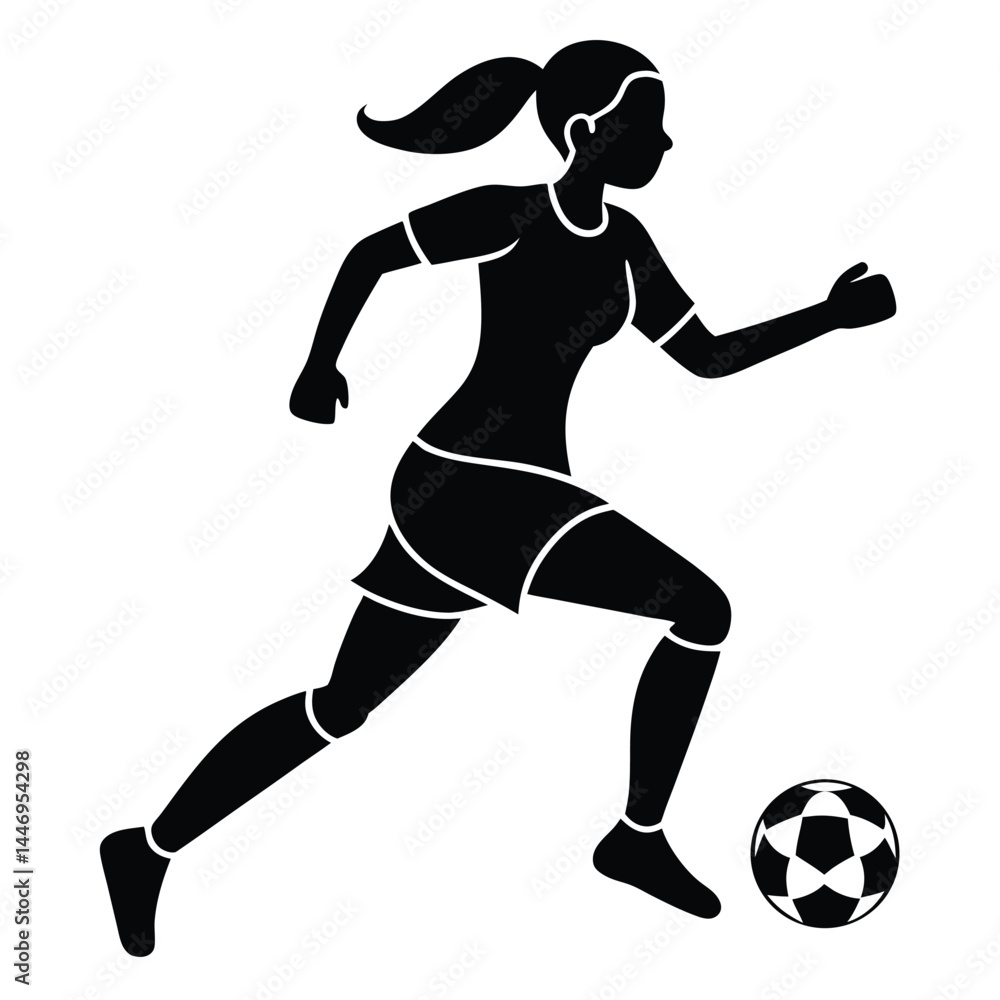 Silhouette of Female Soccer Player Running with Ball Silhouette of Female Soccer Player Running with Ball