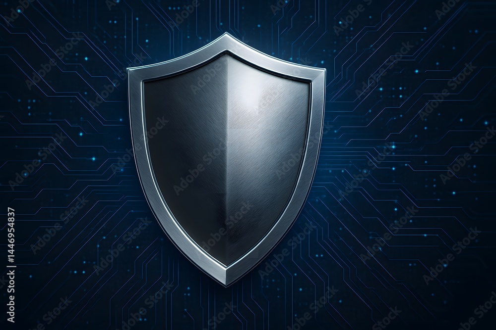 Fototapeta premium Metallic Shield on Digital Background Representing Cybersecurity Theme