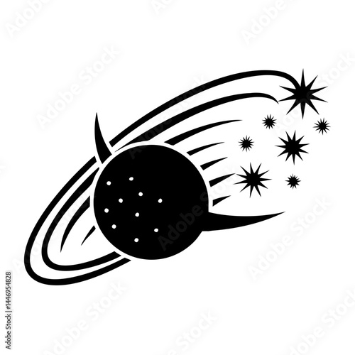 Celestial Body with Rings and Shooting Stars Cosmic Event Astronomical Phenomenon Space Galaxy Universe Starry Night Sky