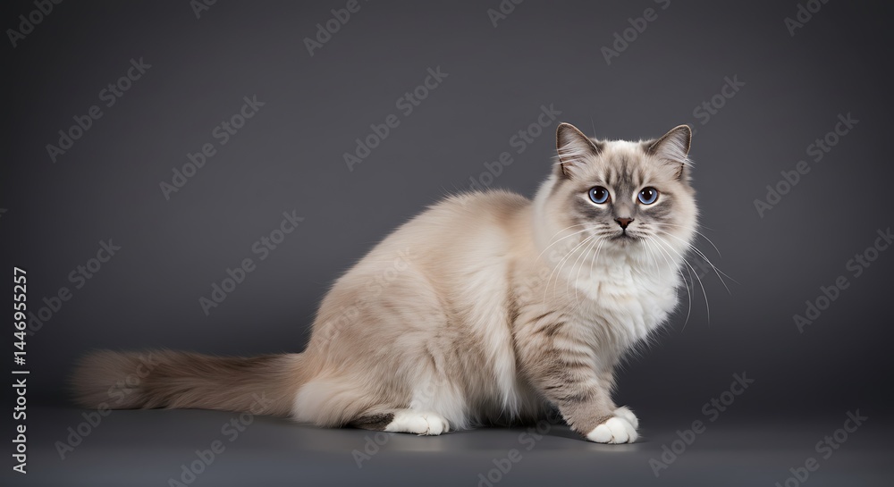 Obraz premium Ragdoll Cat Sitting, Looking at Camera, Soft Studio Light
