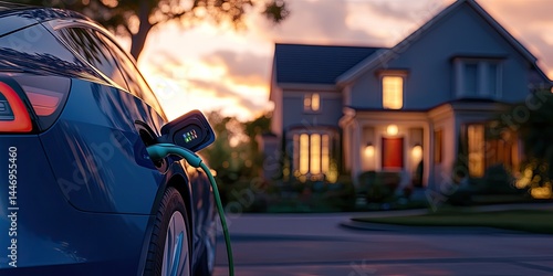 Electric car charging at home at sunset (3)