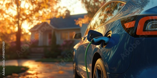 Electric car charging at home during sunset (9)