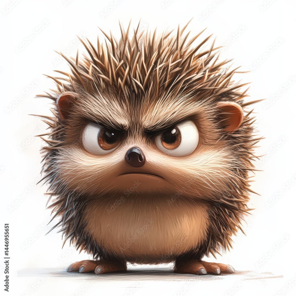 Cute Cartoon Hedgehog with a Serious Expression and Spiky Fur Cute Cartoon Hedgehog with a Serious Expression and Spiky Fur