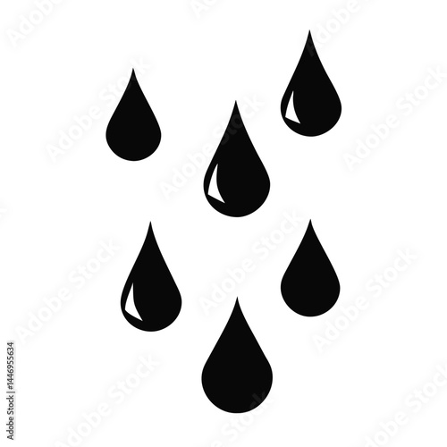 Simple Black Raindrops Falling on White Background Clean Minimalist Design Graphic Image Illustration