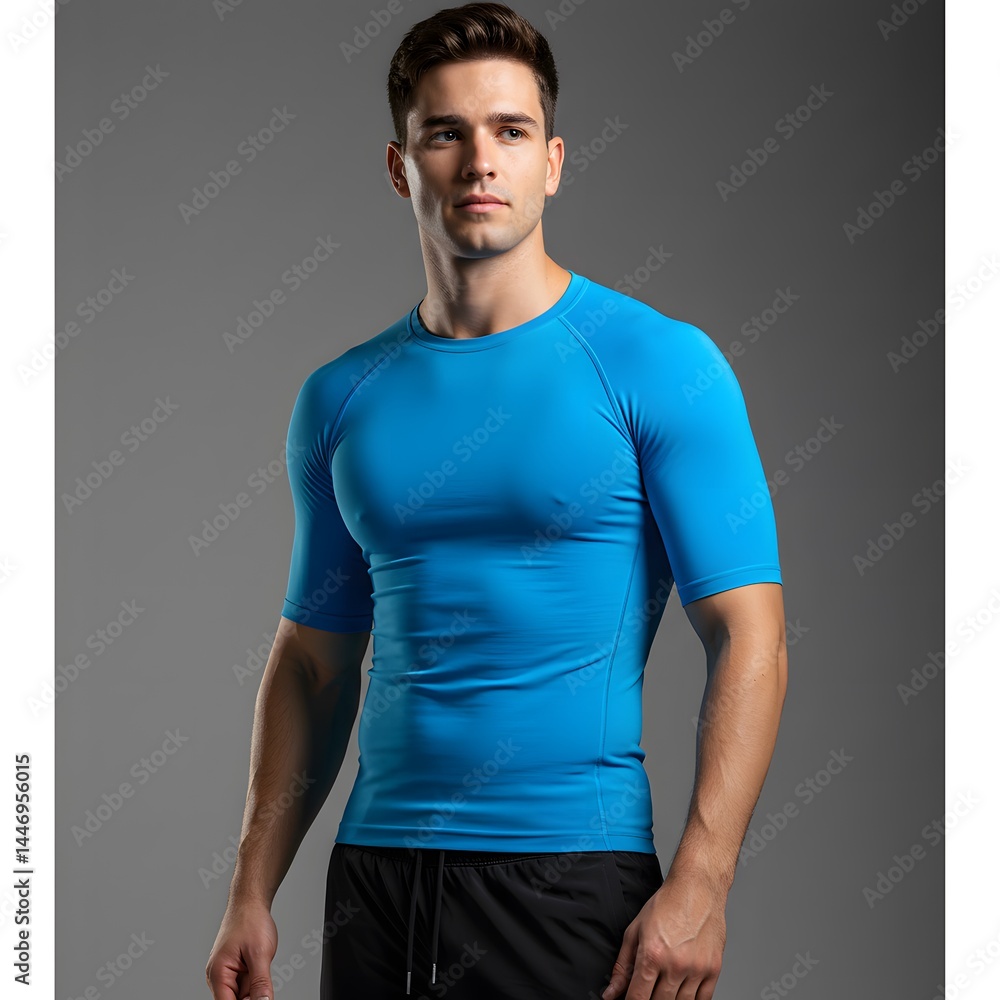 Handsome man in compression shirt and joggers in studio Handsome man in compression shirt and joggers in studio